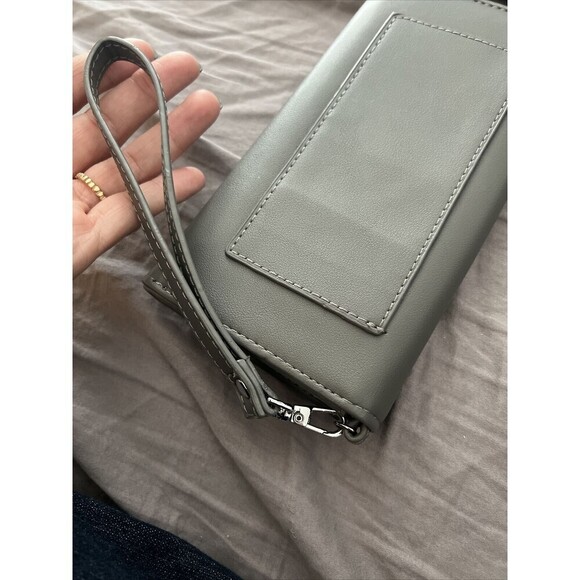 Gray Vegan Leather Long Wristlet Divided Wallet Women's - Picture 5 of 6
